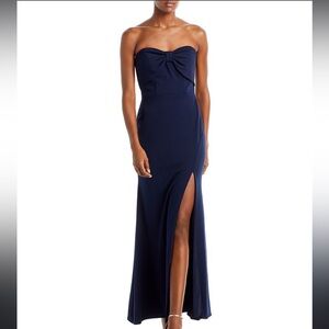AQUA Scuba Strapless Bow Front Gown Navy